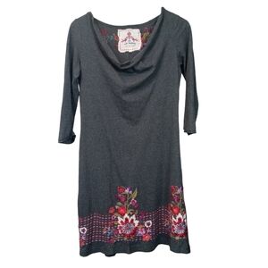 Johnny Was Embroidered Drape Neck Cotton Floral Dress Gray Dress Size Small